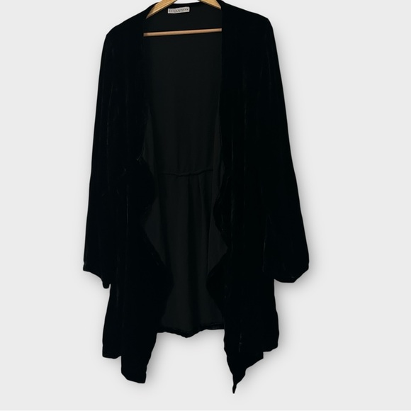 Bryn Walker Velvet Open Front Cardigan Black Women’s Large Oversized Lagenlook - Picture 2 of 6